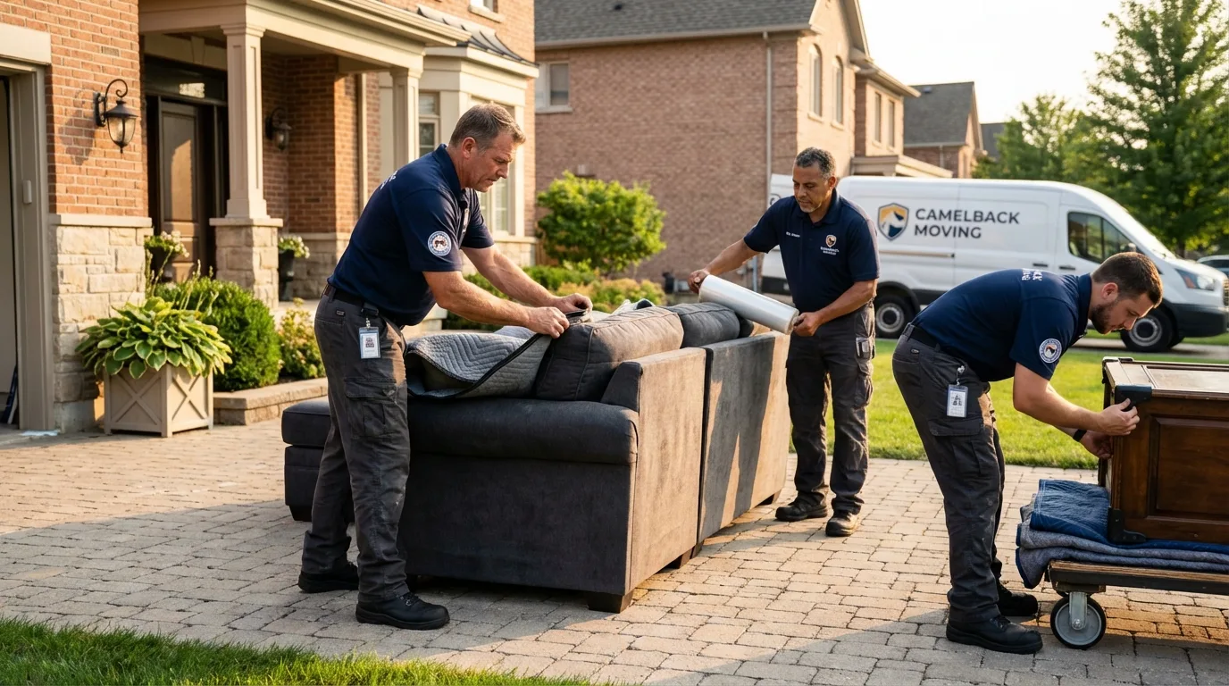 Large estate moving crew wrapping furniture in Lilburn, GA
